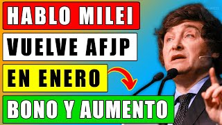 💥quotMilei Hablo de BONOS AUMENTOS AFJP y ANSES en Enero para Jubilados y Pensionadosquot [upl. by Daza920]