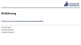 Einführung in die Informatik für Geisteswissenschaftler Einführung und Überblick [upl. by Erehs]