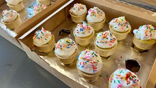 How to bake and transport Vanilla Confetti Cupcake Cones [upl. by Lerret]