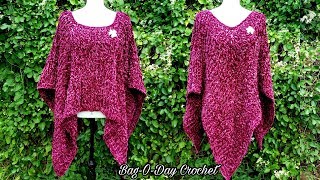 How To Crochet A Blanket Poncho  Crushed Velvet  Bag o day Crochet Tutorial 514 [upl. by Austen867]