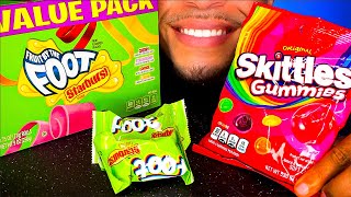 ASMR SKITTLES GUMMIES STARBURST FRUIT BY THE FOOT CHEWY CANDY EATING MOUTH SOUNDS [upl. by Nimzay364]