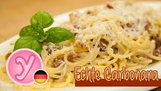 eine ECHTE SPAGHETTI CARBONARA  ohne Sahne mit Guanciale Parmesan und Ei Blitzrezept [upl. by Milinda513]