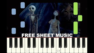 SALLYS SONG from The Nightmare Before Christmas Piano tutorial with free Sheet Music pdf [upl. by Eelyek]