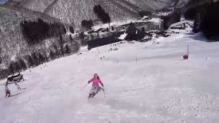 057 Fun Fun skiing in Japan 高畑スキー場 ﾌﾞﾙｰｱｳﾄ頂上猪谷ｹﾞﾚﾝﾃﾞスキー March 09 2014 [upl. by Alinoel]