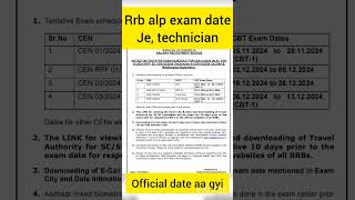 RRB ALP exam date official  rrb je exam date rrb technician exam date 2024 [upl. by Ailina380]