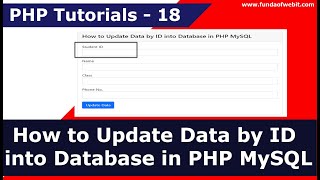 How to edit update data in php MySQL  Update data by id into database  PHP Tutorials  18 [upl. by Ardnnek]