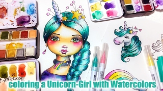 Coloring a Unicorn Girl with Watercolors [upl. by Itsud]