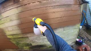 Cuprinol Ducksback test on my shed with the Wagner fence sprayer [upl. by Rolfston100]