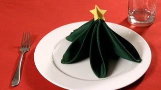 How to Fold a Napkin into a Christmas Tree  Napkin Folding [upl. by Vachell]