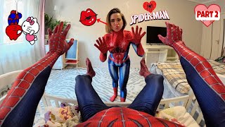 SPIDERMAN CANT GET RID OF THE NEIGHBOR GIRL IN LOVE Part2 Funny SpiderManGirl in real life [upl. by Hareenum]