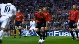 Luís Figo goal for 10  Real Madrid 31 Manchester United 08042003 [upl. by Nylarad]