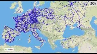 Lensemble des trajets BlaBlaCar sur une journée en Europe [upl. by Teillo]