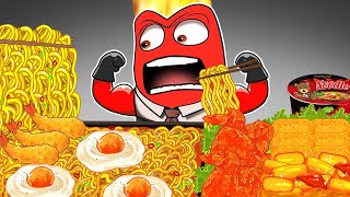 Inside Out 2 Anger Cooking Challenge Spciy Noodles  Fried Chiecken  ASRM  Mukbang Animation [upl. by Vahe]