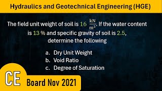 CE Board HGE Problem 6 Soil Properties  CE NOV 2021 [upl. by Anirrok]