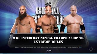 Braun Strowman V Goldberg V Kane Triple Threat WWE Intercontinental Championship Match Gameplay WWE [upl. by Brade]