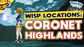 Pokémon Legends Arceus  All Wisp Locations Coronet Highlands with VO [upl. by Elberta]