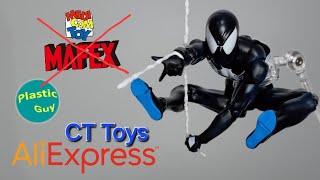 New CT Toys Bootleg Symbiote SPIDERMAN Mafex Black Costume No 147 AliExpress Action Figure Review [upl. by Dahcir]