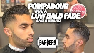 HOW TO Pompadour w Low Taper Bald Fade amp Beard  Mens Haircut Tutorial  HD  1080 [upl. by Thisbe728]