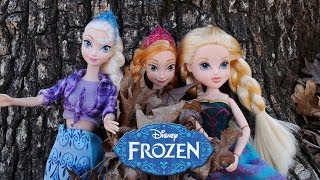 Frozen Elsa and Anna with Moxie Girlz Camping Adventurez Avery Barbie Doll Disney Clothing Swap [upl. by Vail384]