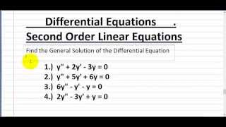 Differential Eqns Second Order Linear Homogeneous Eqn [upl. by Eelrebmik]