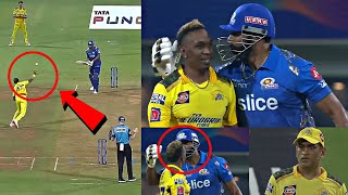 Dwayne Bravo throwing the ball towards Kieron Pollard during CSK vs MI match [upl. by Hayilaa]