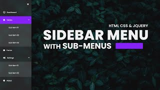 Sidebar Menu  With SubMenus  Using HTML CSS amp JQuery [upl. by Hendrika]