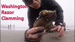 Digging For Big Razor Clams On A Beach Washington Razor Clamming [upl. by Htrap673]