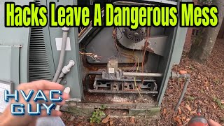 Horrible and Dangerous Repair Work On Gas Pack hvacguy hvaclife hvactrainingvideos [upl. by Loydie29]