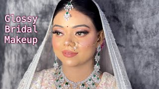 Glossy HD Airbrush Bridal Makeup Tutorial  Beautiful Real bridal makeup look  Shruti makeover [upl. by Roanne]