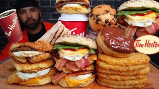 ASMR NO TALKING Authentic Canadian Breakfast Tim Hortons Mukbang 🇨🇦 [upl. by Aikym368]