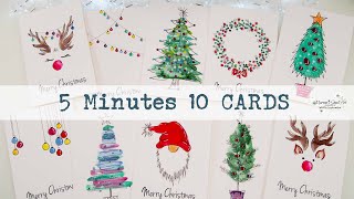 🎄🎅🦌 5 Minutes ONLY 10 Easiest Christmas Cards WATERCOLORS for Beginners  ✂️ Maremis Small Art [upl. by Zoha]