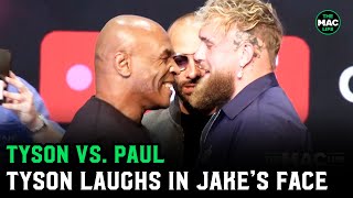 Mike Tyson vs Jake Paul Tyson Laughs In Jakes Face  Face Off [upl. by Boucher237]