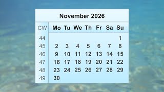 November 2026 Calendar [upl. by Halden]