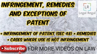 Patent lecture 3 Infringement Remedies and Exceptions explained with sections and case laws IPR [upl. by Sadnalor]