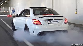 INSANE LOUD Mercedes C63 S AMG Doing Burnouts amp Revs [upl. by Jodie]