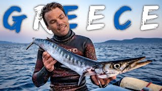 BARRACUDA tries to attack me  Spearfishing Greece Pt1 [upl. by Honig]