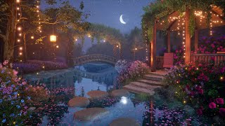 Cozy Enchanted Lake Garden in the Spring Night  Relaxation sounds for sleep focus study relax [upl. by Otilopih]