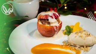 Weihnachtsessen Rezept  Die NachtischGRANATE Gesunder Bratapfel mit Vanillesoße vegan ölfrei [upl. by Uahc128]