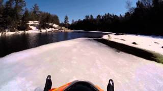 Snowmobile water crossing in Ontario 2014  Rattys Narrows [upl. by Ayikaz121]