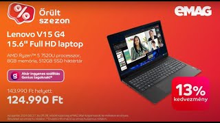 Őrült szezon az eMAGon Lenovo V15 G4 156quot Full HD laptop 124990 Ftért [upl. by Annauqaj]