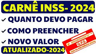 NOVOS VALORES DO CARNÊ DO INSS 2024  CONTRIBUIÇÃO AUTÔNOMO FACULTATIVO BAIXA RENDA 20 11 5 [upl. by Mathia624]