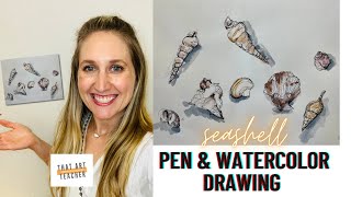 Seashell Drawing Tutorial  Pen and Watercolor Drawing [upl. by Casie]