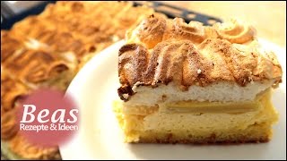 RHABARBERKUCHEN Rezept mit Baiser und Puddingcreme vom Blech  Backen [upl. by Surovy51]