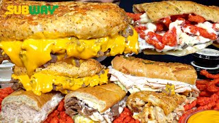 ASMR MUKBANG SUBWAY EXTRA LOADED SANDWICHES amp HOT CHEETOS  WITH CHEESE [upl. by Neb590]