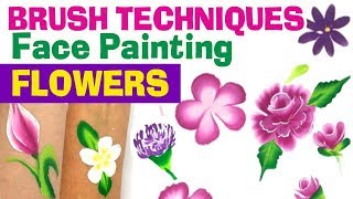 How to face paint flowers Brush Techniques for Face Painting flowers [upl. by Ripp593]