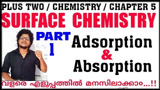 Surface Chemistry  Plus Two Chemistry Chapter 5 in malayalam  Adsorption amp Absorption  Part 1 [upl. by Lonne]