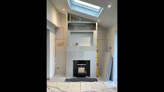 Fireproof chimney breast construction with wood burning stove and twin wall flue system in Chertsey [upl. by Adlig]