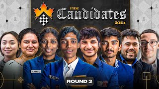 FIDE Candidates 2024  Round 3  Prag Vidit Gukesh Vaishali Humpy  Live Harshit Samay Amruta [upl. by Allan]