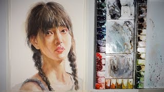 Watercolor painting portrait of girl [upl. by Drarehs]