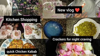 Kitchen crockery Shopping from KK Mart  Easy Gawar Recipe  Quick chicken Kabab Recipe  Crackers [upl. by Whitford689]